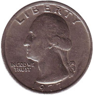 Монета 25 центов. 1977 год, США. Вашингтон. Монета 25 центов. 1977 год, США. Вашингтон.