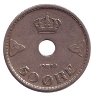 Монета 50 эре. 1929 год, Норвегия. Редкая. Монета 50 эре. 1929 год, Норвегия. Редкая.