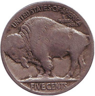 Монета 5 центов. 1917 год, США. Бизон. Индеец. Монета 5 центов. 1917 год, США. Бизон. Индеец.