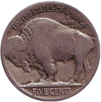 Бизон. Индеец. Монета 5 центов. 1917 год, США.