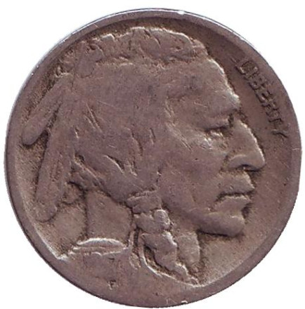 Монета 5 центов. 1917 год, США. Бизон. Индеец. Монета 5 центов. 1917 год, США. Бизон. Индеец.