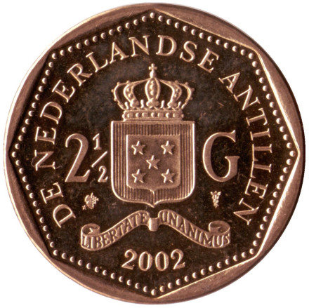 Монета 2,5 гульдена. 2002 год, Нидерландские Антильские острова.