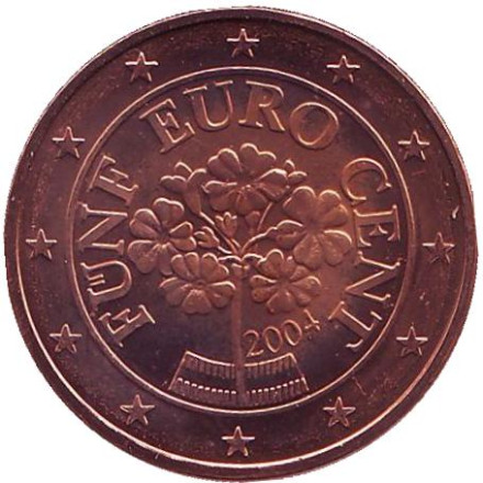 Монета 5 центов. 2004 год, Австрия.
