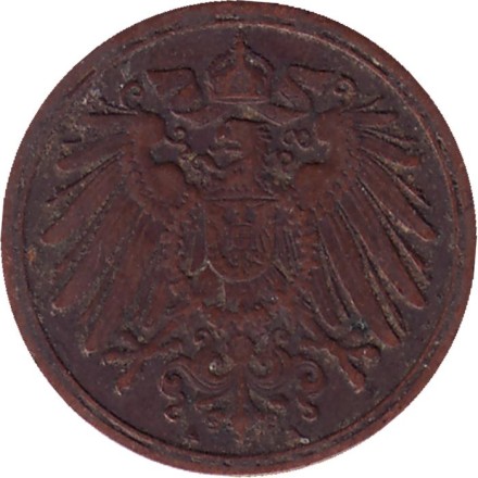 Монета 1 пфенниг. 1896 год (А), Германская империя.