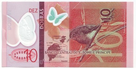Банкнота 10 добр. 2016 год, Сан-Томе и Принсипи. Банкнота 10 добр. 2016 год, Сан-Томе и Принсипи.