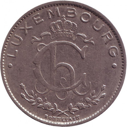 Монета 1 франк. 1924 год, Люксембург. Монета 1 франк. 1924 год, Люксембург.