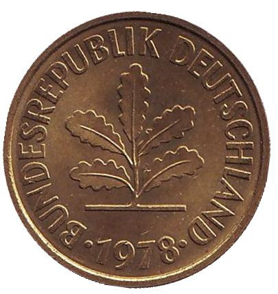 Монета 5 пфеннигов. 1978 год (F), ФРГ. Дубовые листья.