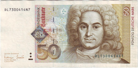 Банкнота 50 марок. 1996 год, ФРГ. Бальтазар Нейман.