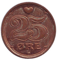 Монета 25 эре. 2003 год, Дания. Монета 25 эре. 2003 год, Дания.