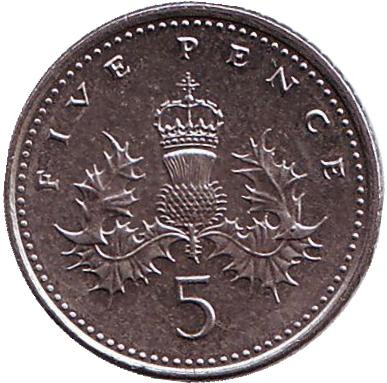 Монета 5 пенсов. 2007 год, Великобритания.