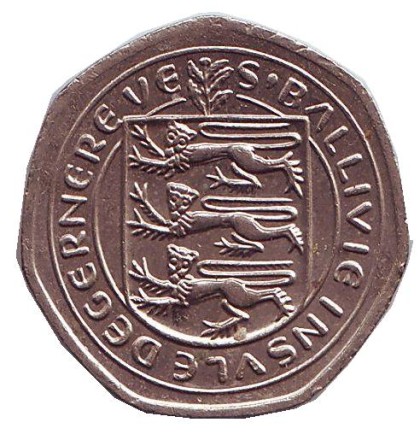 Монета 20 пенсов. 1982 год, Гернси. Бидон для молока.