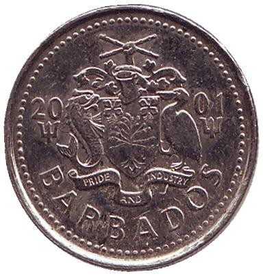 Монета 10 центов. 2001 год, Барбадос. Чайка.