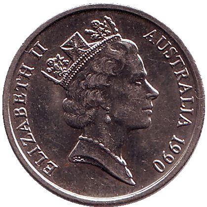 Монета 5 центов. 1990 год, Австралия. Ехидна.