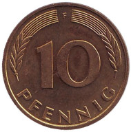 Монета 10 пфеннигов. 1992 год (F), ФРГ. Дубовые листья. Монета 10 пфеннигов. 1992 год (F), ФРГ. Дубовые листья.