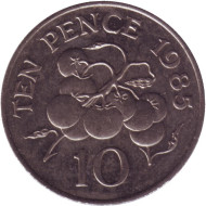 Монета 10 пенсов. 1985 год, Гернси. Ветка томата. Монета 10 пенсов. 1985 год, Гернси. Ветка томата.