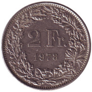 Монета 2 франка. 1978 год, Швейцария. Гельвеция. Монета 2 франка. 1978 год, Швейцария. Гельвеция.