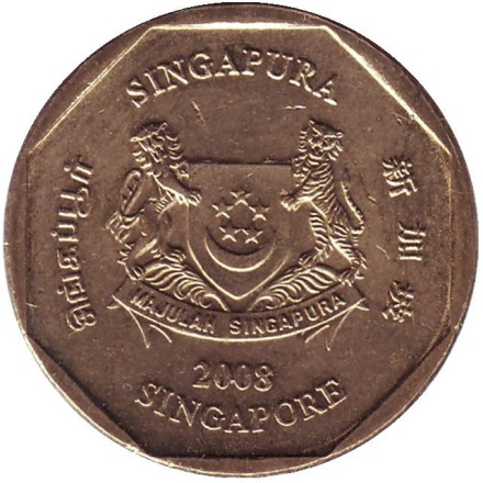 Монета 1 доллар, 2008 год, Сингапур. Барвинок. Монета 1 доллар, 2008 год, Сингапур. Барвинок.