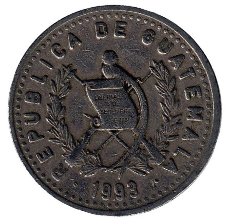 Монета 25 сентаво. 1993 год, Гватемала. Индианка.