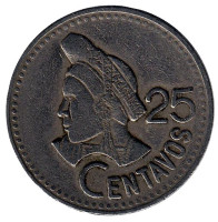 Индианка. Монета 25 сентаво. 1993 год, Гватемала. 
