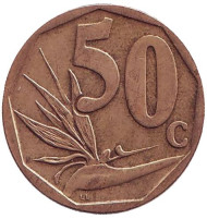 Монета 50 центов. 2008 год, ЮАР. Стрелитция. Монета 50 центов. 2008 год, ЮАР. Стрелитция.