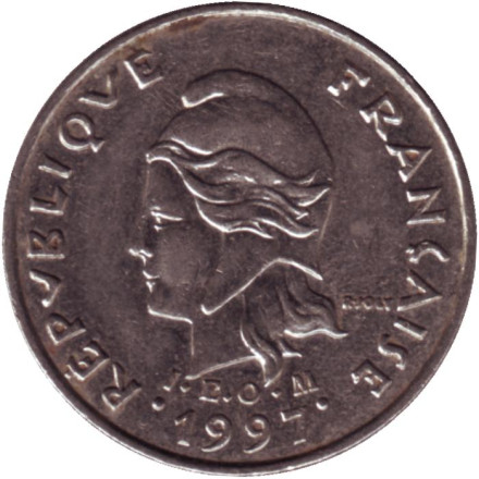 Монета 10 франков. 1997 год, Французская Полинезия. Монета 10 франков. 1997 год, Французская Полинезия.