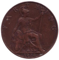 Монета 1 фартинг. 1924 год, Великобритания.