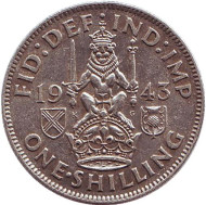 Монета 1 шиллинг. 1943 год, Великобритания. (Шотландский тип)