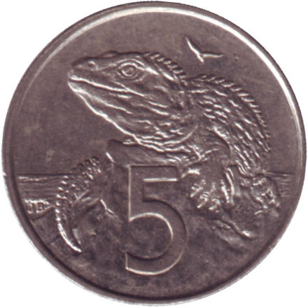 Монета 5 центов. 1988 год, Новая Зеландия. Гаттерия.