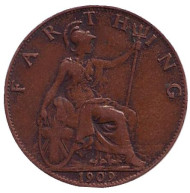 Монета 1 фартинг. 1909 год, Великобритания. Монета 1 фартинг. 1909 год, Великобритания.