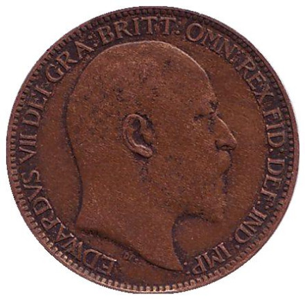 Монета 1 фартинг. 1909 год, Великобритания. Монета 1 фартинг. 1909 год, Великобритания.