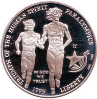 Монета 1 доллар. 1995 год, США. XXVI летние Олимпийские Игры. Атланта 1996. Бег. Паралимпийские игры.