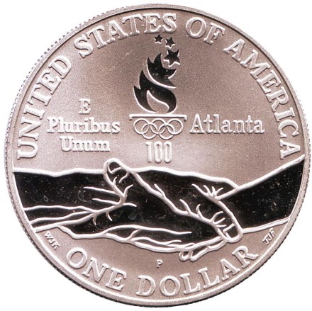 Монета 1 доллар. 1995 год, США. XXVI летние Олимпийские Игры. Атланта 1996. Бег. Паралимпийские игры. Монета 1 доллар. 1995 год, США. XXVI летние Олимпийские Игры. Атланта 1996. Бег. Паралимпийские игры.