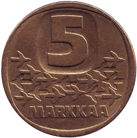 Монета 5 марок, 1983 год, Финляндия. Литера K. Ледокол Урхо.