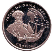 Монета 1 крона. 1998 год, Остров Мэн. Васко да Гама. Монета 1 крона. 1998 год, Остров Мэн. Васко да Гама.