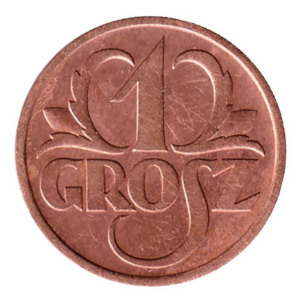 Монета 1 грош. 1937 год, Польша.