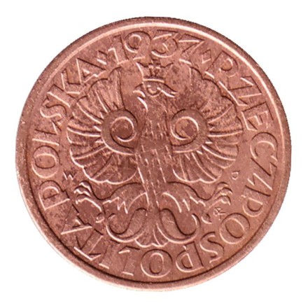 Монета 1 грош. 1937 год, Польша. Монета 1 грош. 1937 год, Польша.