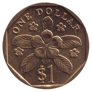 Монета 1 доллар, 1997 год, Сингапур. Барвинок. Монета 1 доллар, 1997 год, Сингапур. Барвинок.