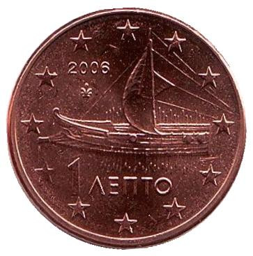Монета 1 цент. 2006 год, Греция.