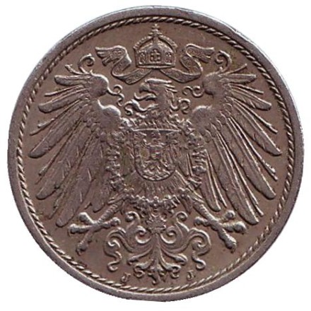 Монета 10 пфеннигов. 1915 год (J), Германская империя. Монета 10 пфеннигов. 1915 год (J), Германская империя.