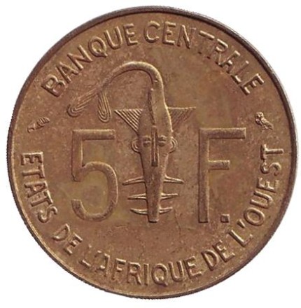 Монета 5 франков. 1972 год, Западные Африканские Штаты. Монета 5 франков. 1972 год, Западные Африканские Штаты.