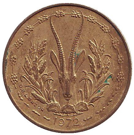 Монета 5 франков. 1972 год, Западные Африканские Штаты.