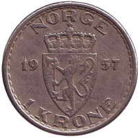 Монета 1 крона. 1957 год, Норвегия.