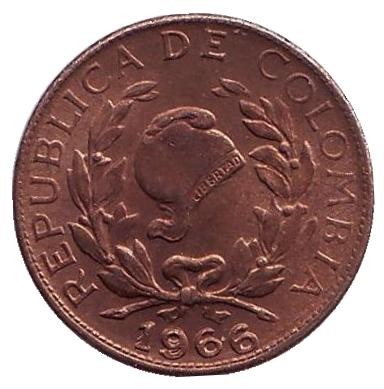 Монета 1 сентаво. 1966 год, Колумбия. Монета 1 сентаво. 1966 год, Колумбия.