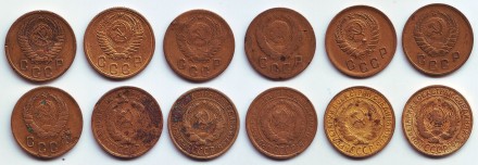 Лот монет СССР номиналом 2 копейки. (12 штук), 1928-1955 гг. Лот монет СССР номиналом 2 копейки. (12 штук), 1928-1955 гг.
