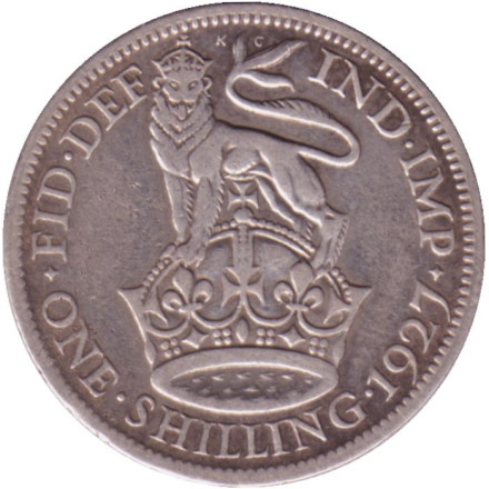 Монета 1 шиллинг. 1927 год, Великобритания. (Новый тип). Монета 1 шиллинг. 1927 год, Великобритания. (Новый тип).