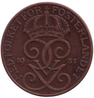 Монета 5 эре. 1937 год, Швеция. Монета 5 эре. 1937 год, Швеция.