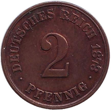 Монета 2 пфеннига. 1873 год (G), Германская империя.