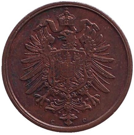 Монета 2 пфеннига. 1873 год (G), Германская империя.