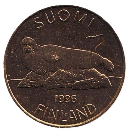 Монета 5 марок. 1996 год, Финляндия. UNC. Тюлень.