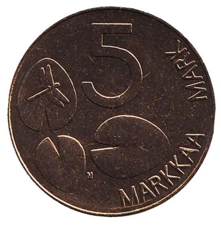 Монета 5 марок. 1996 год, Финляндия. UNC. Тюлень.